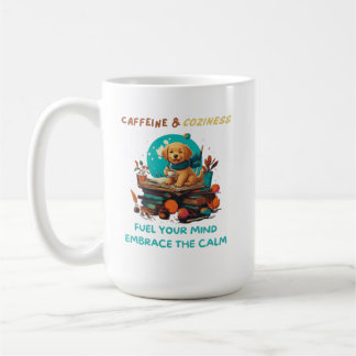 Caffeine & Coziness Golden Retriever Book Coffee Mug