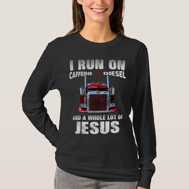 Caffeine Diesel Jesus Christian Trucker Distressed T-Shirt (Front)