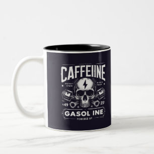 Caffeine & Gasoline – Vintage Skull & Pistons Two-Tone Coffee Mug