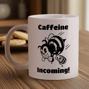 Caffeine Incoming! Funny Bee With Buckets Cartoon Giant Coffee Mug