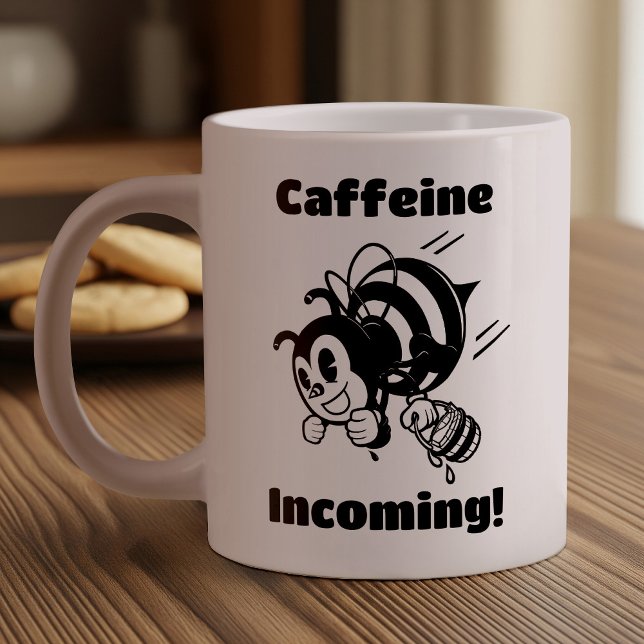 Caffeine Incoming! Funny Bee With Buckets Cartoon Giant Coffee Mug (Creator Uploaded)