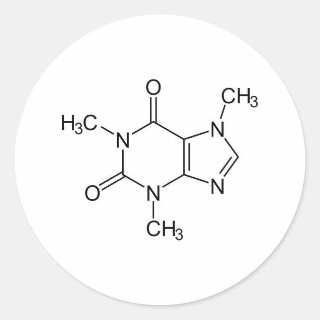 Caffeine Molecule Chemistry Coffee Atoms Classic Round Sticker (Front)
