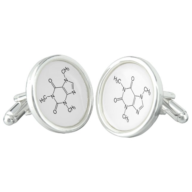 Caffeine Molecule Chemistry Coffee Atoms Cufflinks (Angled)