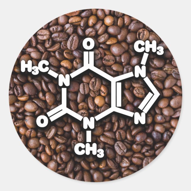 Caffeine Molecule Coffee Beans Classic Round Sticker (Front)