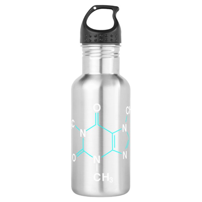 Caffeine Molecule - Funny Coffee Chemistry Pullove Stainless Steel Water Bottle (Front)
