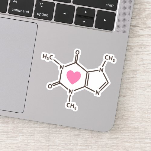 Caffeine molecule molecular structure with heart sticker