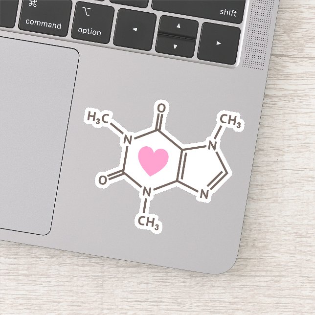 Caffeine molecule molecular structure with heart sticker (Detail)
