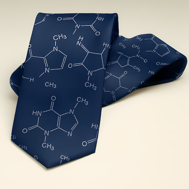 Caffeine Molecule Navy Blue Neck Tie (Caffeine Molecule Navy Blue Neck Tie)