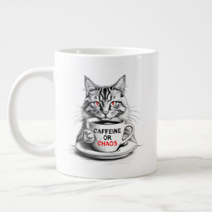 Caffeine Or Chaos Cat Coffee Lover  Giant Coffee Mug