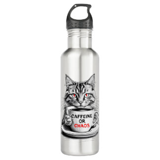 Caffeine Or Chaos Cat Coffee Lover  Stainless Steel Water Bottle