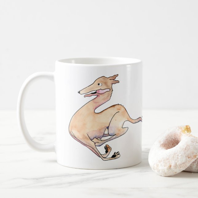 Caffiene Kick Greyhound Illustration Mug (With Donut)
