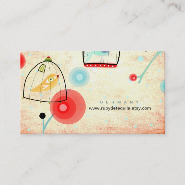 Cage Bird poppies vintage Business Card (Front)