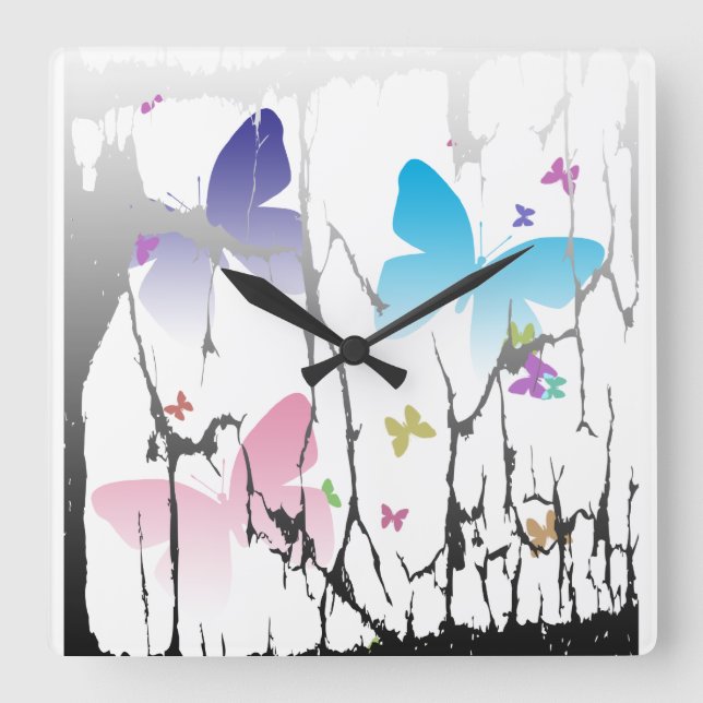 Caged Butterflies Square Wall Clock (Front)