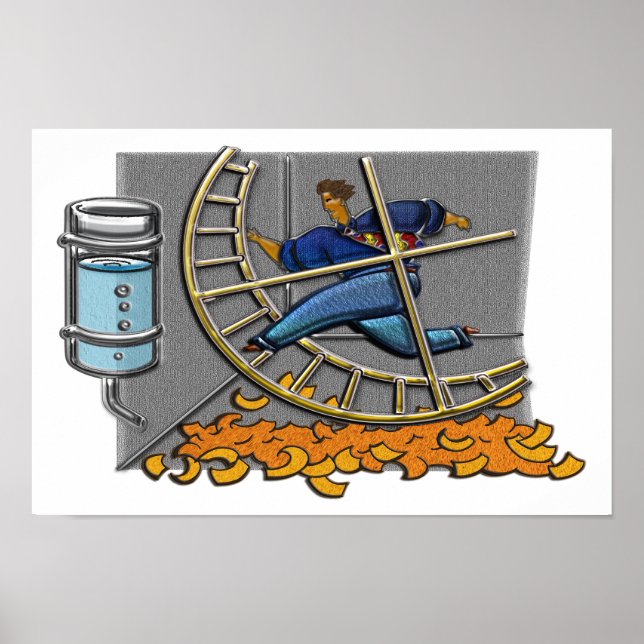 Caged Man Jogging Hamster Wheel Print (Front)