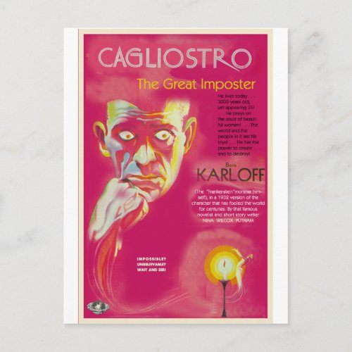 Cagliostro movie poster Boris Karloff Postcard