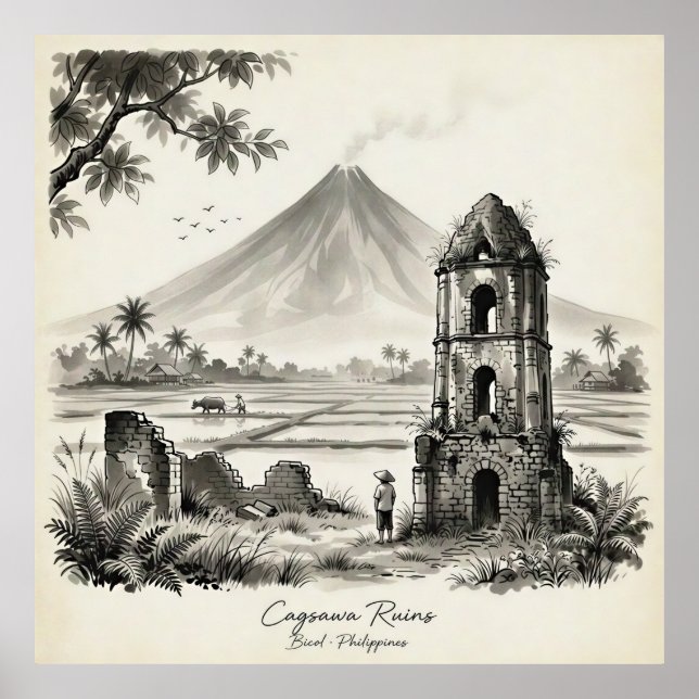 Cagsawa Ruins & Mayon Volcano Philippines Poster (Front)