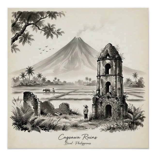 Cagsawa Ruins & Mayon Volcano Philippines Poster (Front)