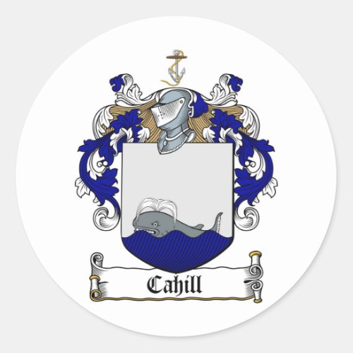 CAHILL FAMILY CREST _  CAHILL COAT OF ARMS CLASSIC ROUND STICKER