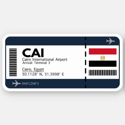 CAI Cairo Egypt Boarding Pass Sticker