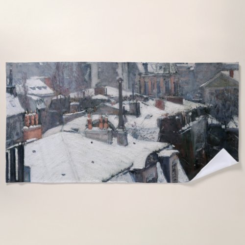 Caillebotte _ Rooftops in the Snow Beach Towel