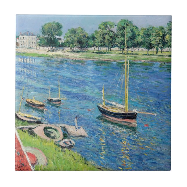 Caillebotte - Seine at Argenteuil, Boats at anchor Ceramic Tile (Front)