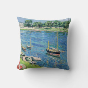 Caillebotte - Seine at Argenteuil, Boats at anchor Throw Pillow