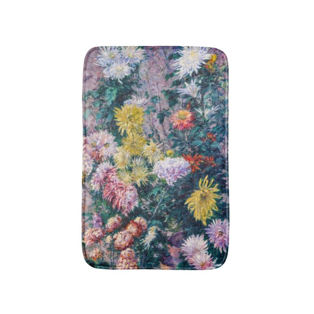 Caillebotte - White and Yellow Chrysanthemums Bath Mat (Front Vertical)