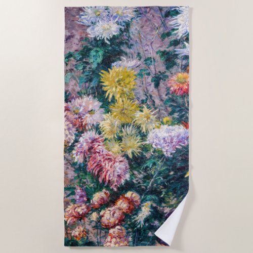 Caillebotte _ White and Yellow Chrysanthemums Beach Towel