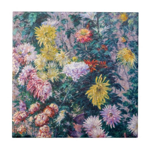 Caillebotte _ White and Yellow Chrysanthemums Ceramic Tile