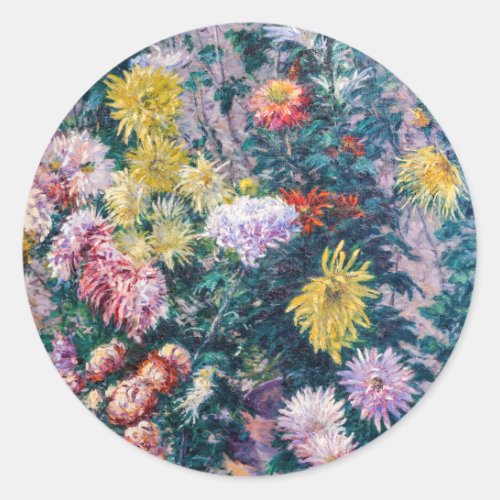 Caillebotte _ White and Yellow Chrysanthemums Classic Round Sticker