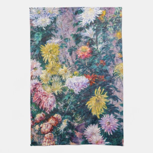 Caillebotte _ White and Yellow Chrysanthemums Kitchen Towel