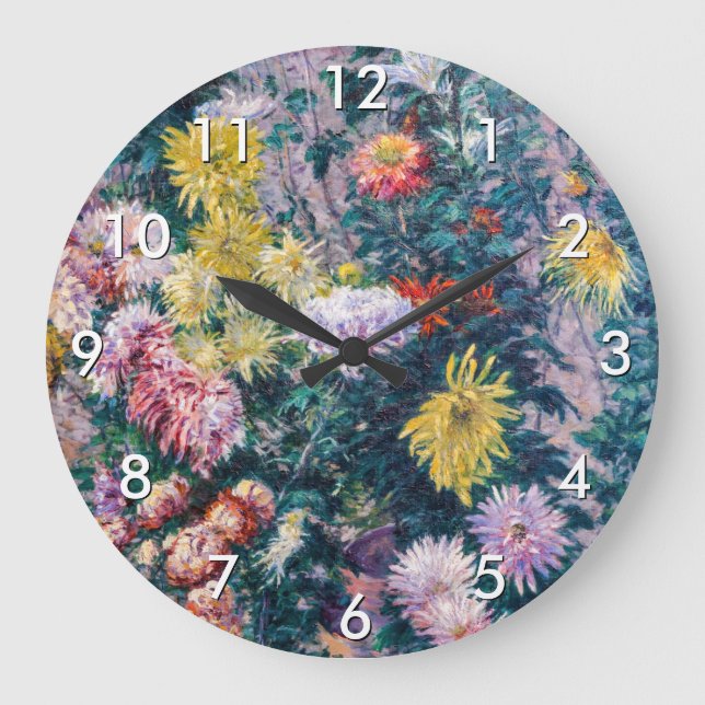 Caillebotte - White and Yellow Chrysanthemums Large Clock (Front)