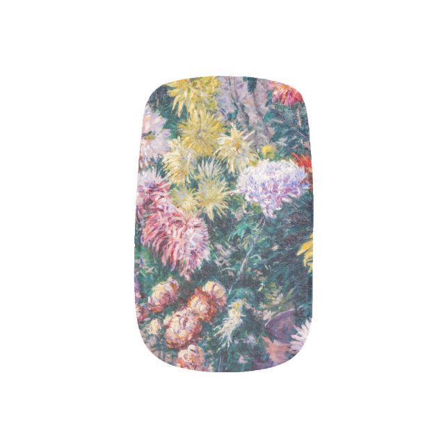 Caillebotte - White and Yellow Chrysanthemums Minx Nail Art (Left Thumb)