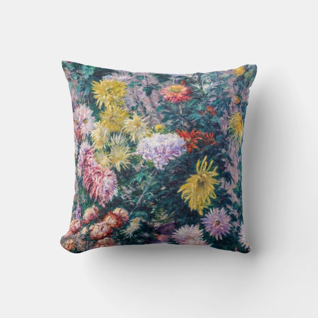Caillebotte - White and Yellow Chrysanthemums Throw Pillow (Front)