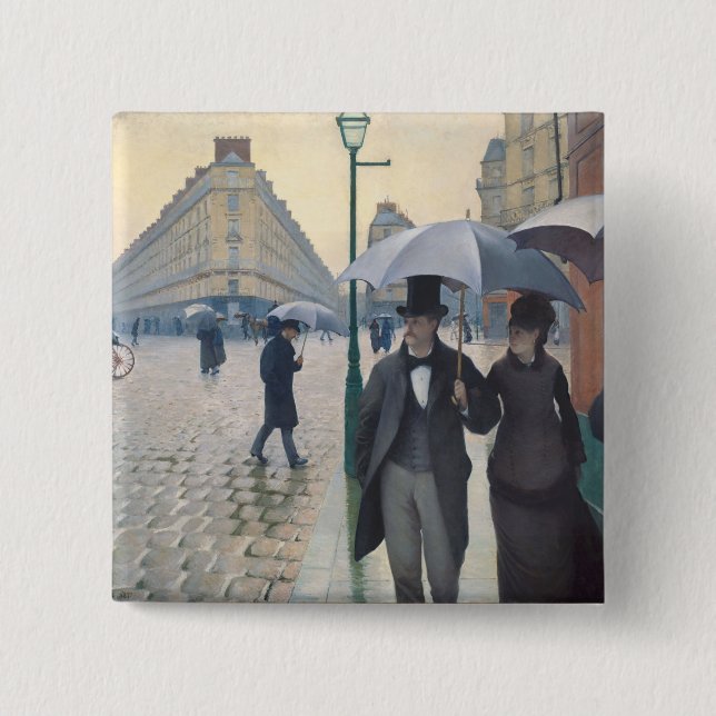 Caillebotte's Rue de Paris, temps de pluie Button (Front)