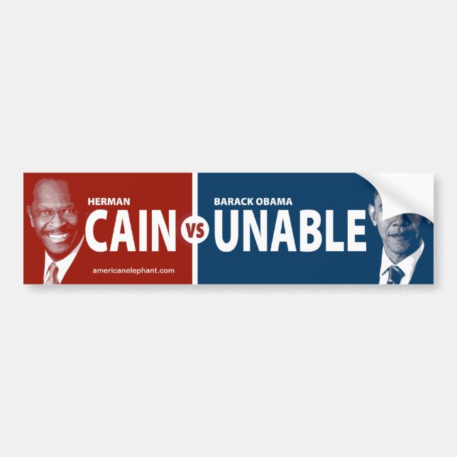 CAIN vs UNABLE Herman Cain Bumper Sticker (Front)