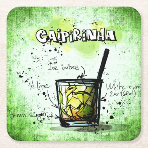 Caipirinha Drink Recipe Square Paper Coaster