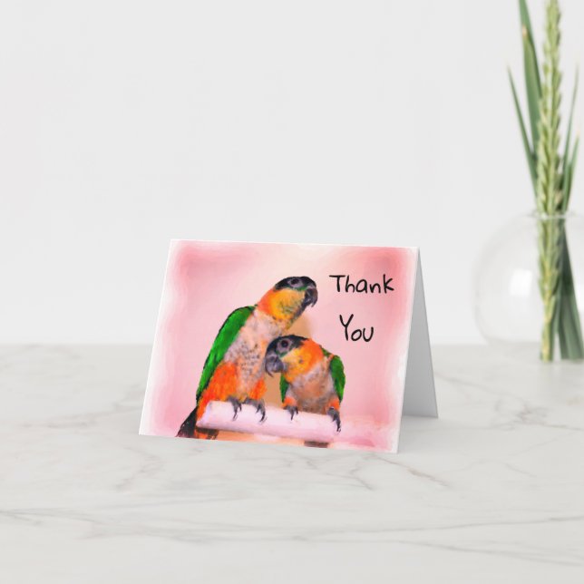Caique Parrot Pair Bird Art Letterpress Thank You Card (Front)