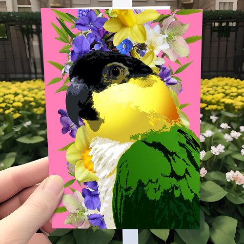 Caique Parrot Pretty Spring Floral Pet Bird Love Holiday Card