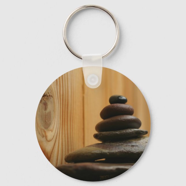 Cairn Meditation Stones and Wood Keychain (Front)