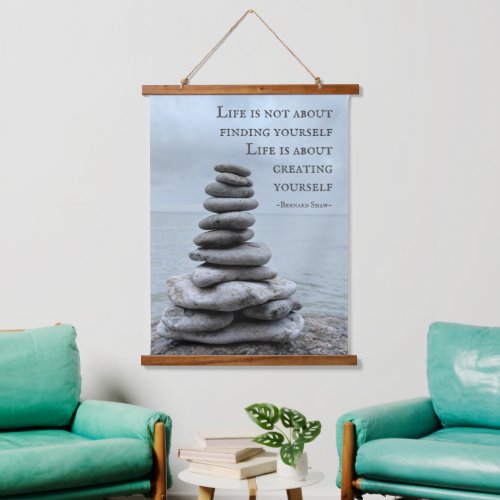 Cairn stone photography  Bernard Shaw quote  Hanging Tapestry