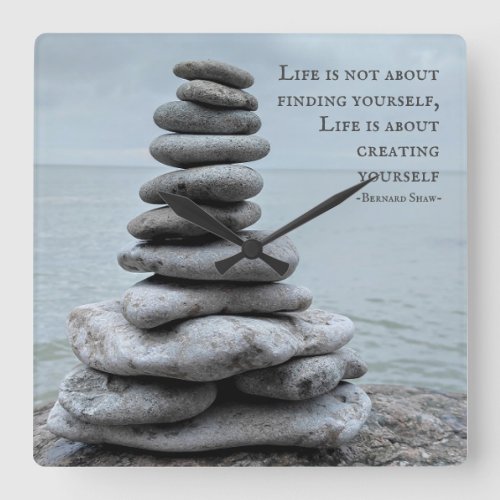 Cairn stone photography  Bernard Shaw quote Square Wall Clock