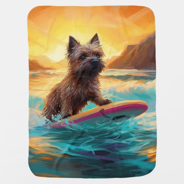 Cairn Terrier Beach Surfing Painting Baby Blanket (Front)