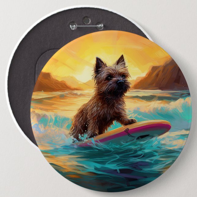 Cairn Terrier Beach Surfing Painting Button (Front & Back)