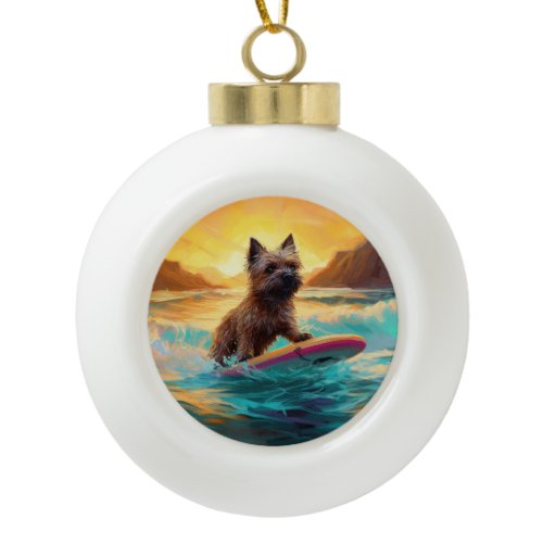 Cairn Terrier Beach Surfing Painting Ceramic Ball Christmas Ornament