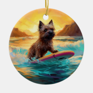 Cairn Terrier Beach Surfing Painting Ceramic Ornament