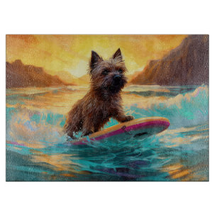 Cairn Terrier Beach Surfing Painting Cutting Board