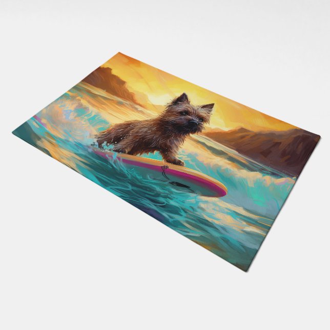 Cairn Terrier Beach Surfing Painting Doormat (Angled)