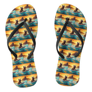 Cairn Terrier Beach Surfing Painting Flip Flops
