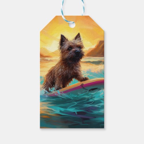 Cairn Terrier Beach Surfing Painting Gift Tags